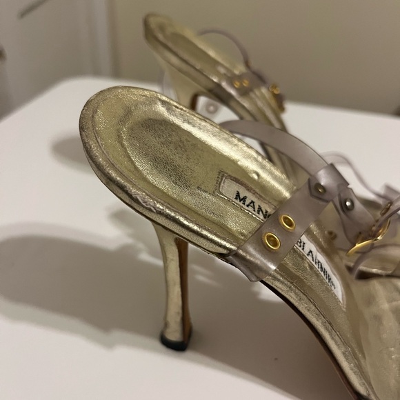 Vintage Gold Manolo Blahnik Heels with Clear PVC Straps - Picture 6 of 7